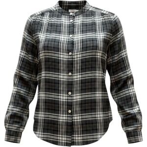 Faherty Drift Top Women XS Grey Plaid Linen Blend Band Collar QuietLuxury